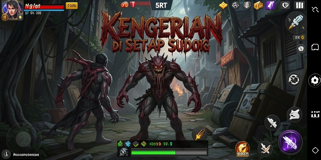 Screenshot gameplay menakutkan dalam 5RT menunjukkan suasana seram.