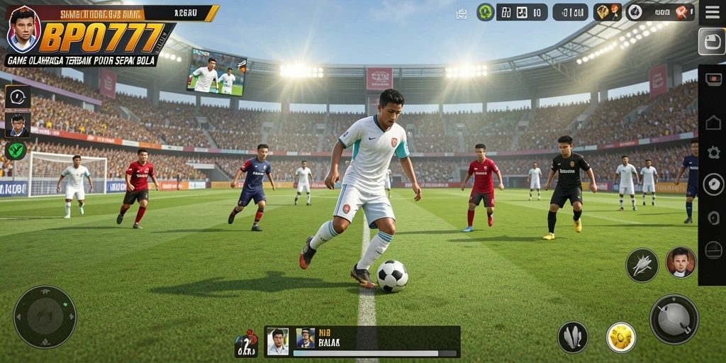 Screenshot gameplay BPO777 menampilkan aksi seru pertandingan sepak bola.