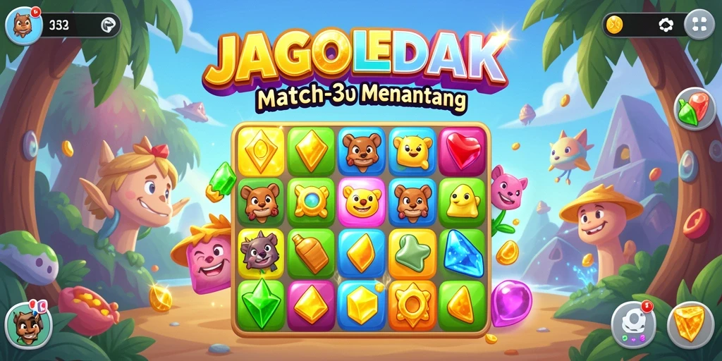 Tampilan menarik gameplay JAGOLEDAK dengan tantangan Match-3.