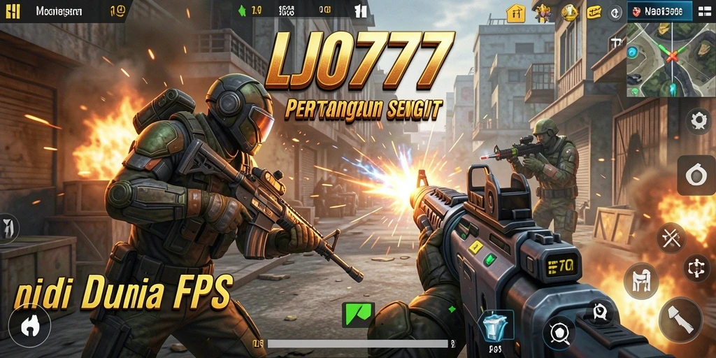 Screenshot LJO777 menampilkan aksi pertempuran FPS yang mendebarkan.