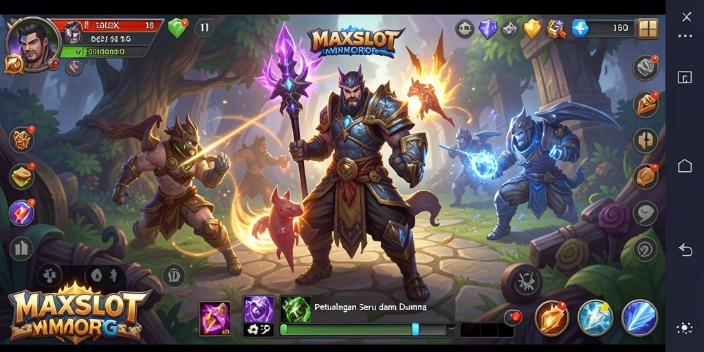 Screenshot gameplay MAXSLOT menampilkan pertarungan epik dalam dunia MMORPG.