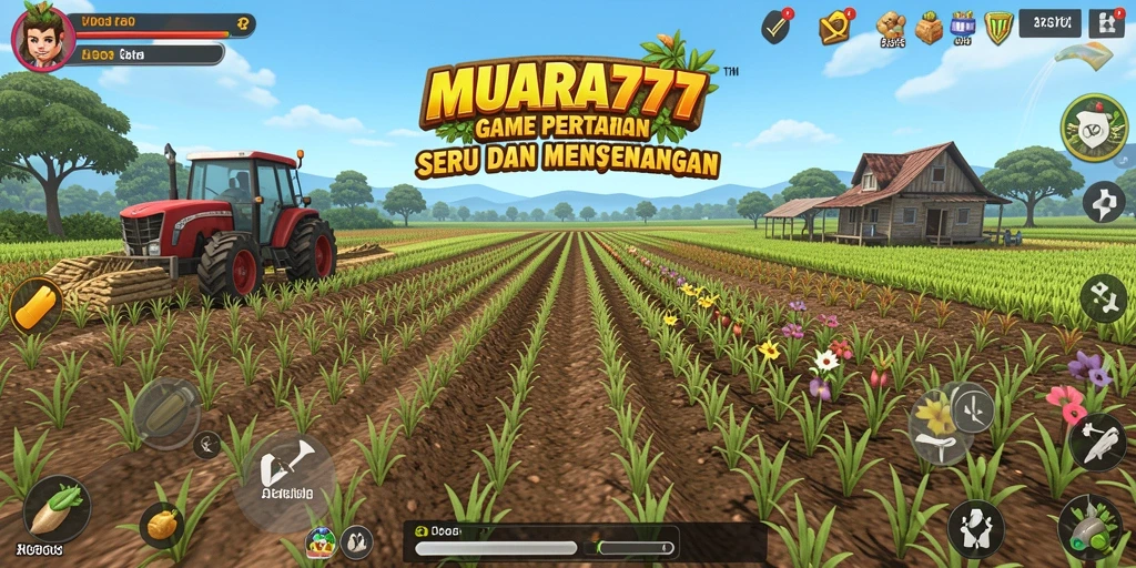 Screenshot gameplay <strong>MUARA777</strong> menampilkan taman yang rimbun dan aktivitas bercocok tanam.