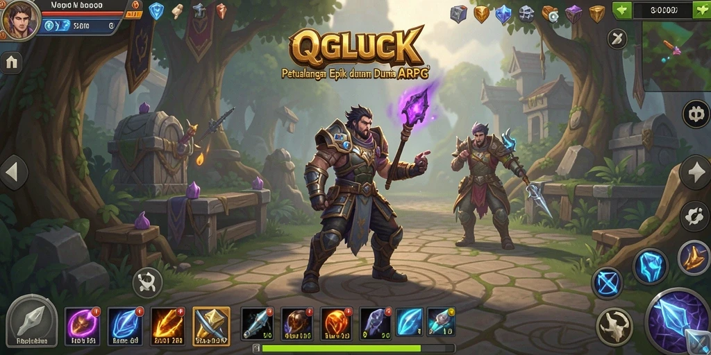 Screenshot QGLUCK menampilkan aksi pertempuran seru dalam dunia ARPG.