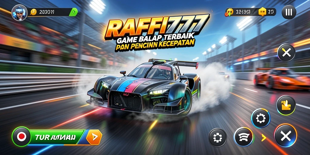 Screenshot gameplay RAFFI777 menampilkan aksi balapan yang mendebarkan.