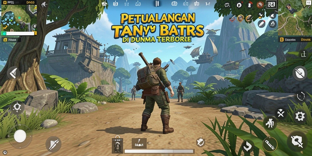 Screenshot menunjukkan pemain menjelajahi hutan lebat dalam RP55.