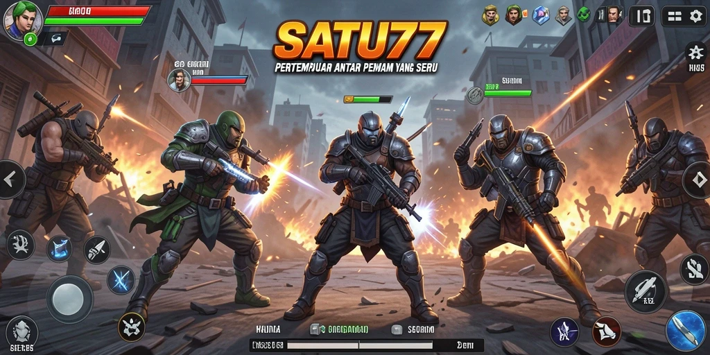 Tampilan gameplay seru di arena pertempuran SATU77.