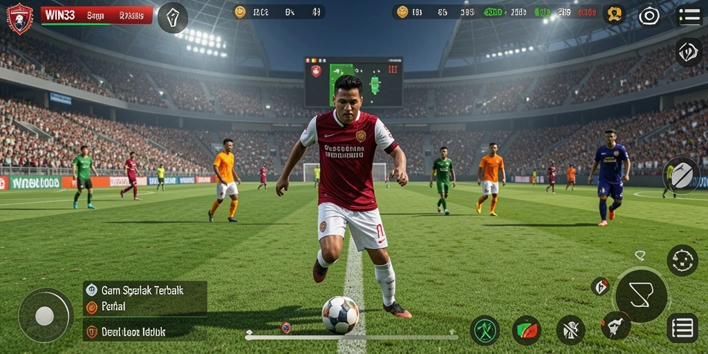 Tampilan menarik dari gameplay sepak bola yang seru.